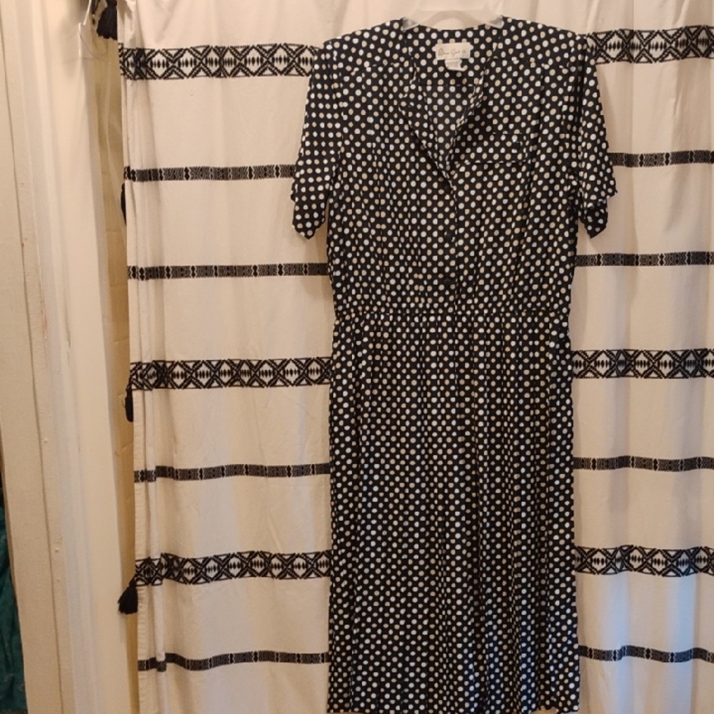 Elegant Black and White Polka Dot Midi Dress